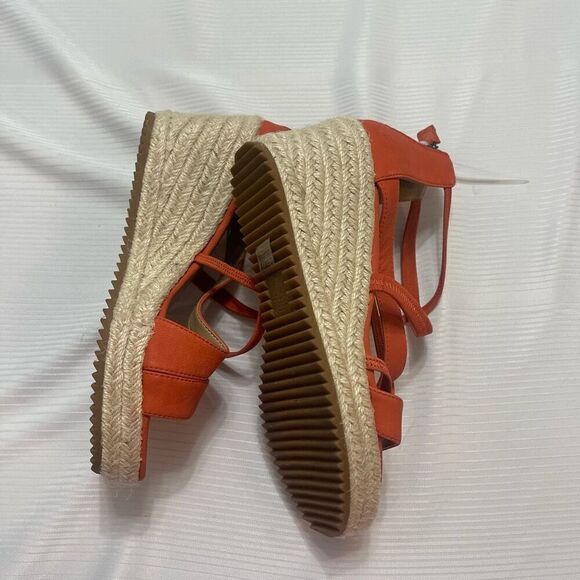 Eileen Fisher Wanda Wedge Strappy Sandals Orange Leather Zip Back Size 6 New - Picture 7 of 9